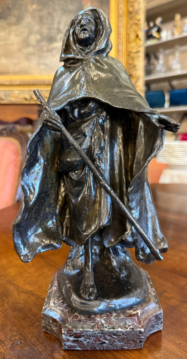 Sculpture bronze orientaliste l'arabe aveugle par Théodore Rivière Colin fondeur c1890