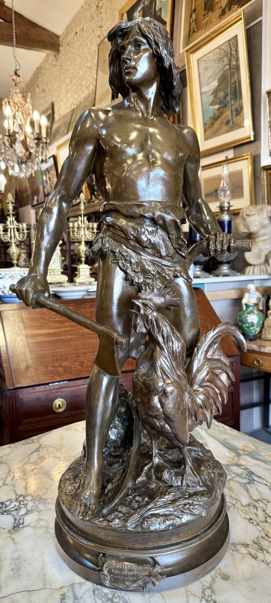 Importante sculpture bronze La Défense du Sol par Émile Laporte 85 cm  fin XIXème
