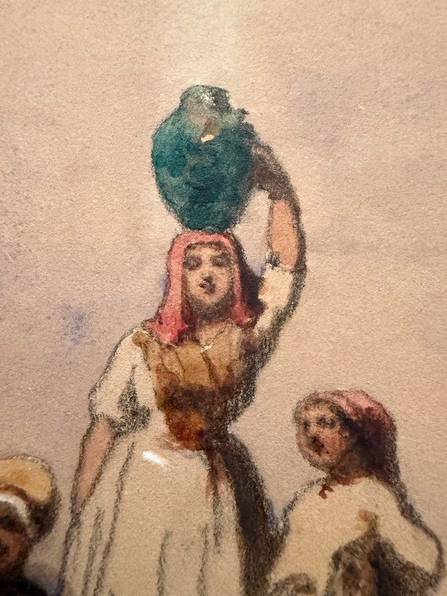 Avignon Watercolor Fisherwoman And Her Children By Teofil Kwiatkowski 1841-photo-3