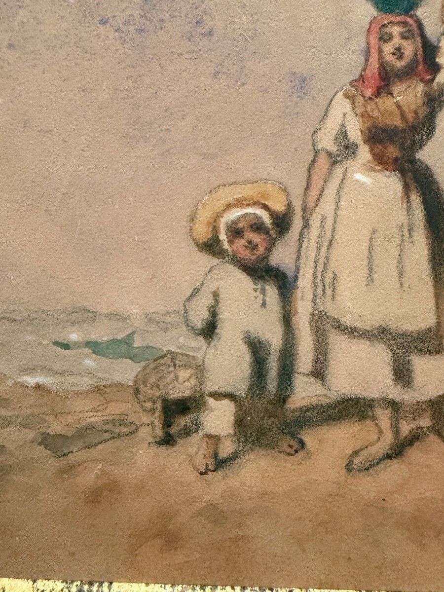 Avignon Watercolor Fisherwoman And Her Children By Teofil Kwiatkowski 1841-photo-4