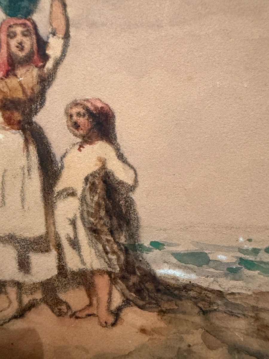 Avignon Watercolor Fisherwoman And Her Children By Teofil Kwiatkowski 1841-photo-1
