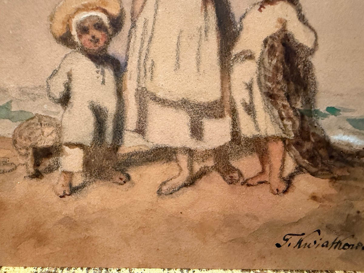 Avignon Watercolor Fisherwoman And Her Children By Teofil Kwiatkowski 1841-photo-2
