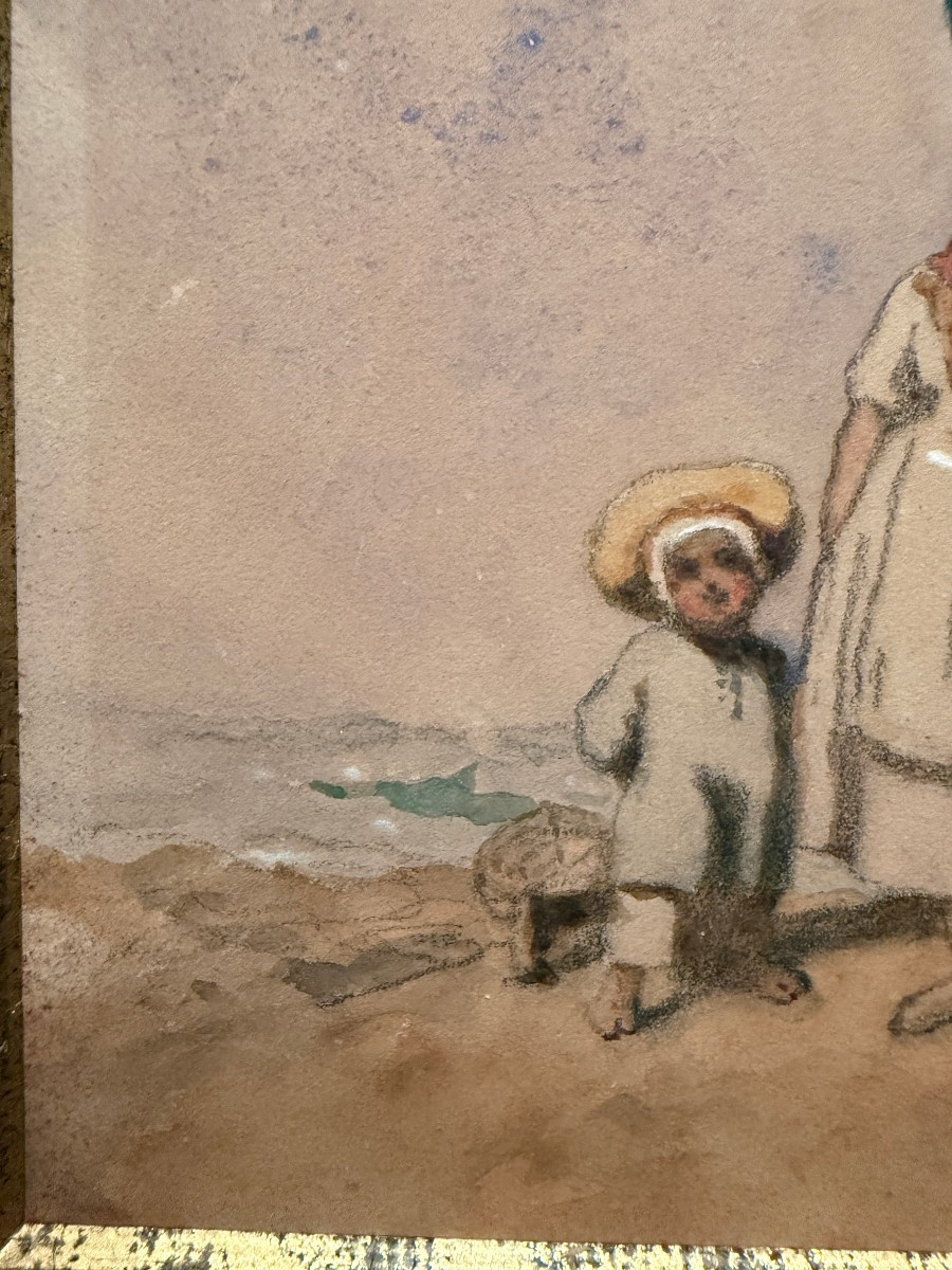 Avignon Watercolor Fisherwoman And Her Children By Teofil Kwiatkowski 1841-photo-3
