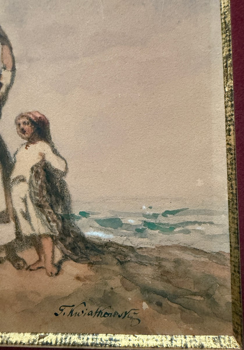 Avignon Watercolor Fisherwoman And Her Children By Teofil Kwiatkowski 1841-photo-4