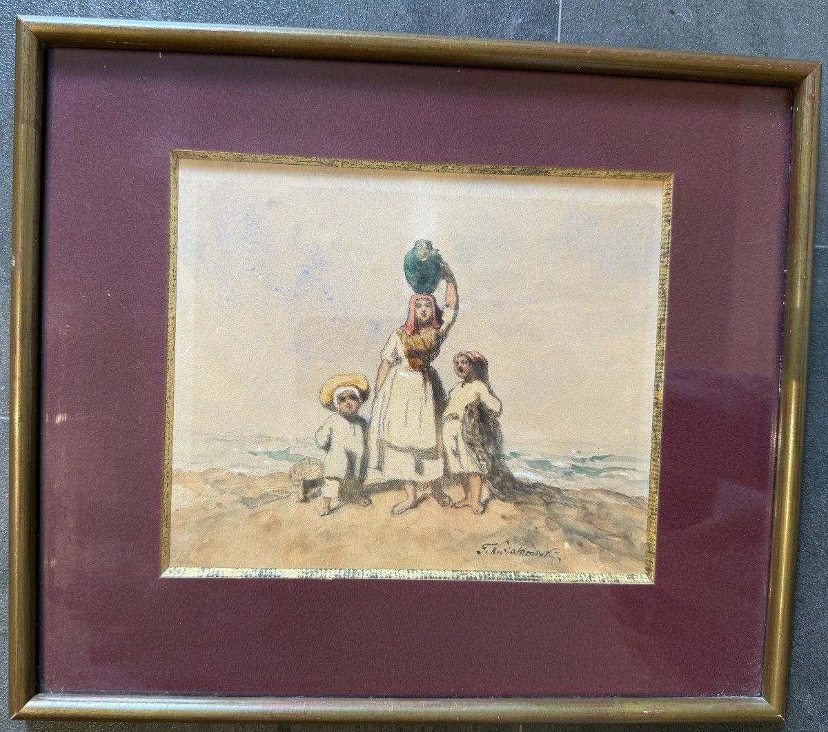 Avignon Watercolor Fisherwoman And Her Children By Teofil Kwiatkowski 1841-photo-8