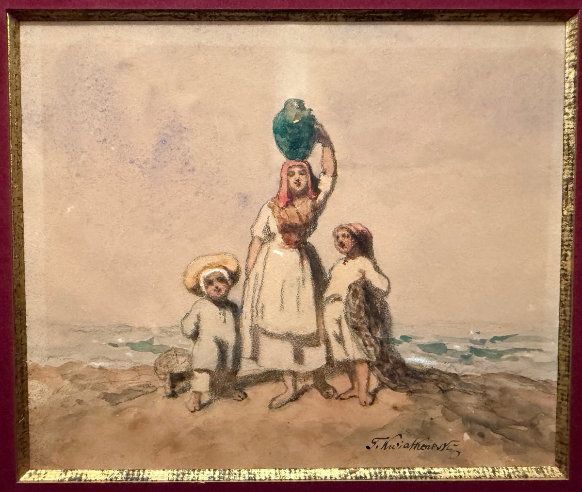 Avignon Watercolor Fisherwoman And Her Children By Teofil Kwiatkowski 1841