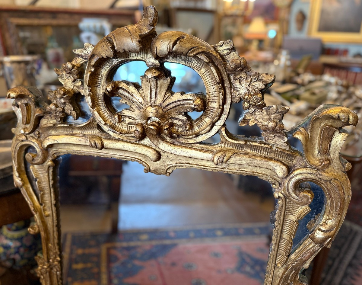 Large Louis XV Mirror In Gilded Wood With Glazing Beads, 18th Century, 117 Cm-photo-2