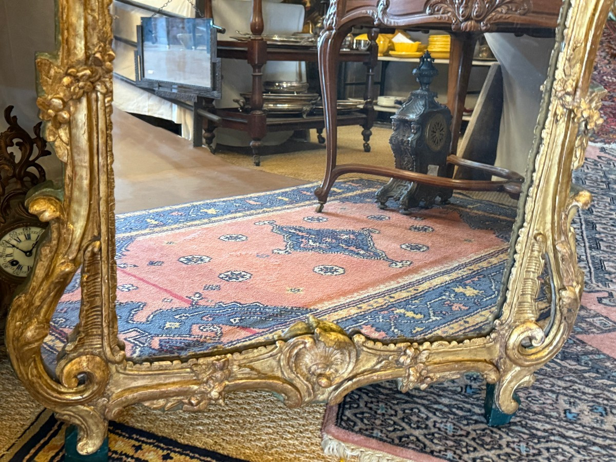 Large Louis XV Mirror In Gilded Wood With Glazing Beads, 18th Century, 117 Cm-photo-4