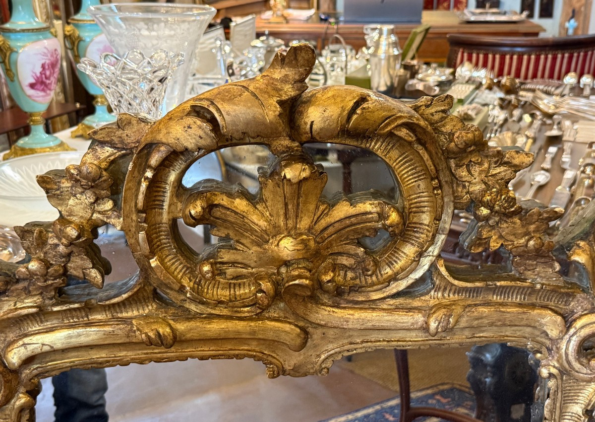 Large Louis XV Mirror In Gilded Wood With Glazing Beads, 18th Century, 117 Cm-photo-1