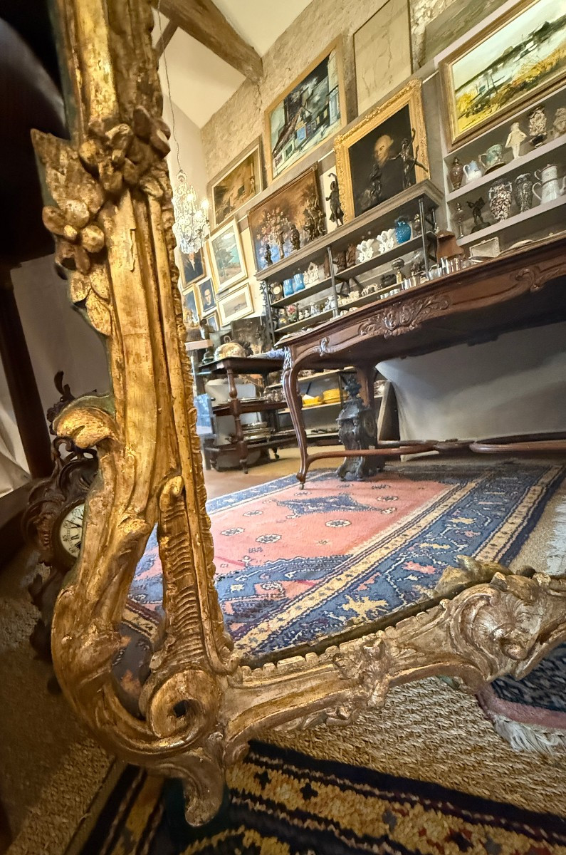 Large Louis XV Mirror In Gilded Wood With Glazing Beads, 18th Century, 117 Cm-photo-7