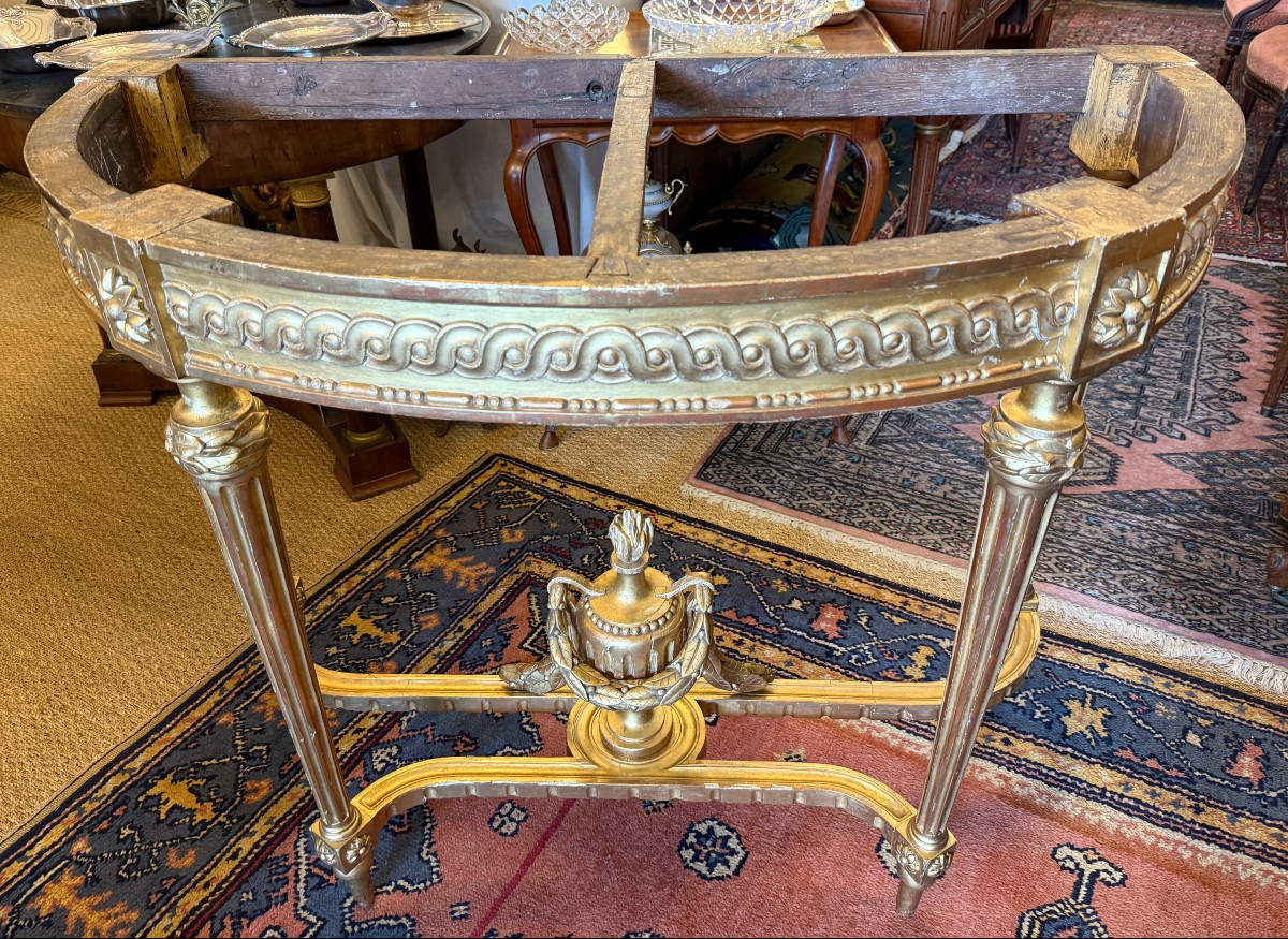 Console Louis XVI demi lune en bois sculpté doré  époque XVIIIème-photo-2