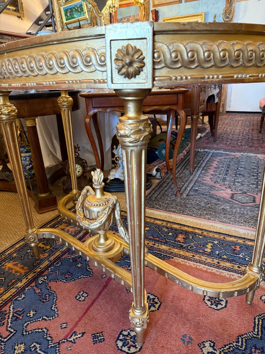 Console Louis XVI demi lune en bois sculpté doré  époque XVIIIème-photo-1