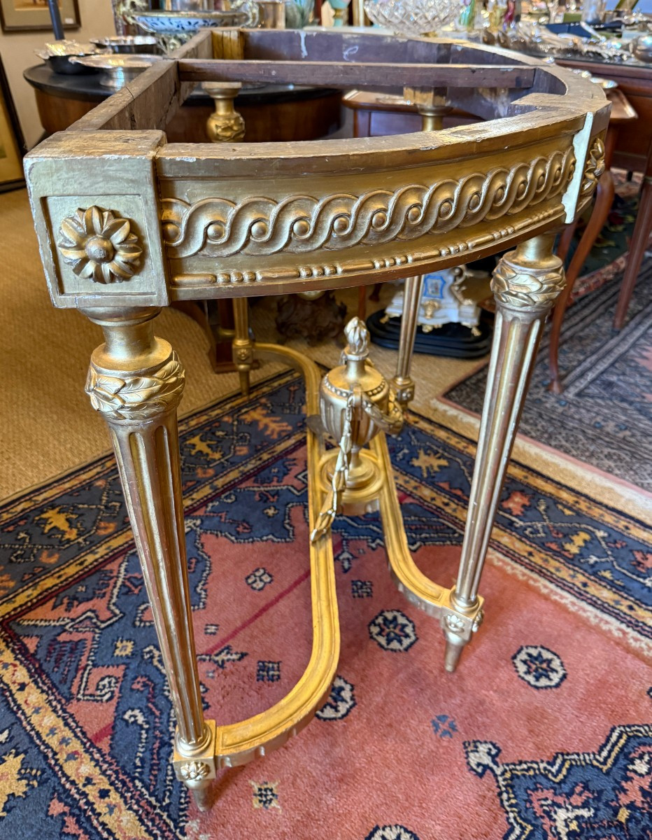 Console Louis XVI demi lune en bois sculpté doré  époque XVIIIème-photo-5