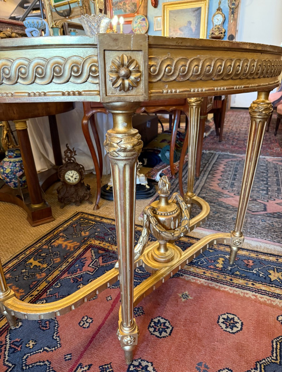 Console Louis XVI demi lune en bois sculpté doré  époque XVIIIème-photo-6