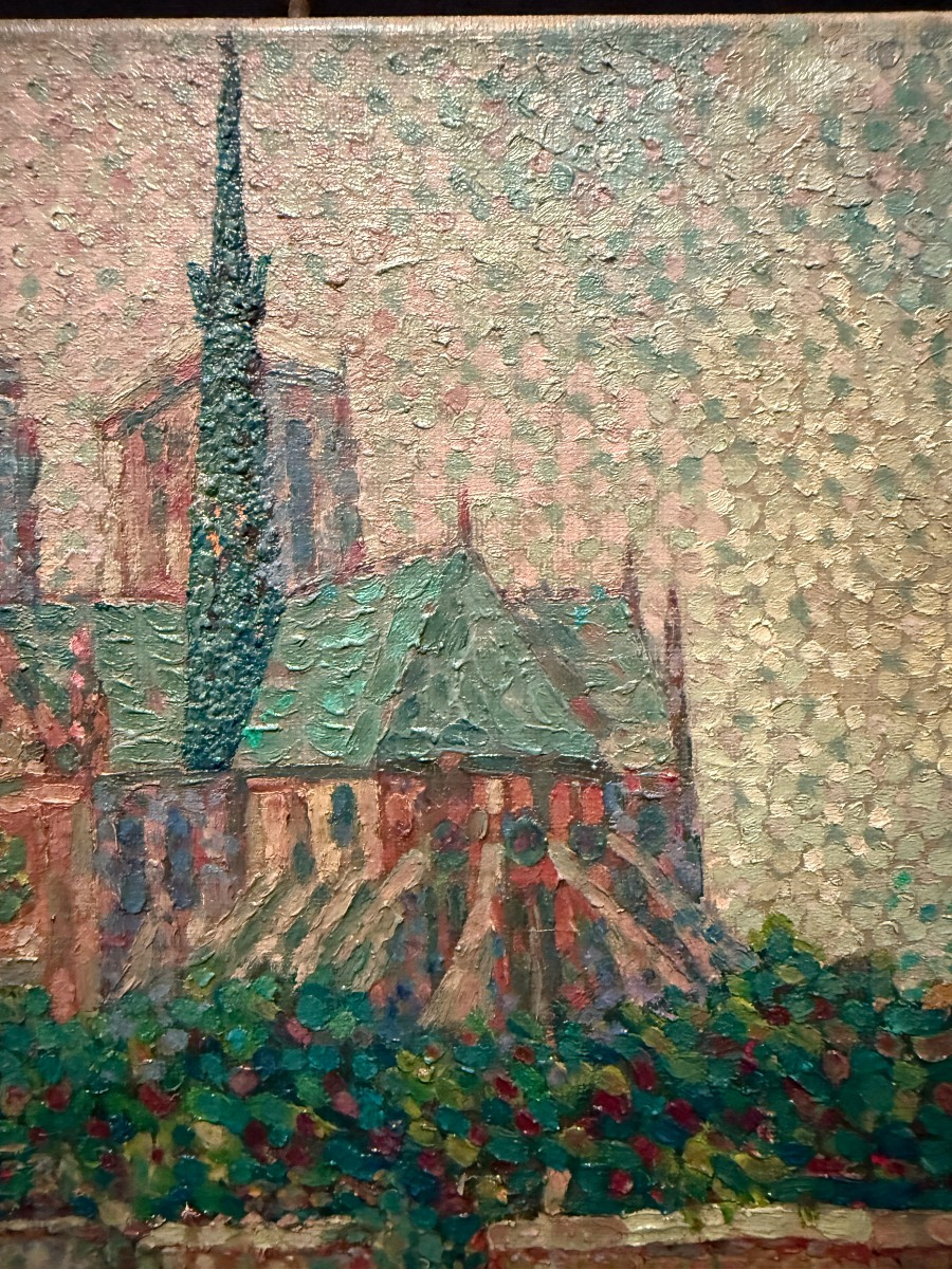 Pointillist Painting Of The Apse Of Notre Dame De Paris And The Seine By Pueblo Circa 1930-photo-3
