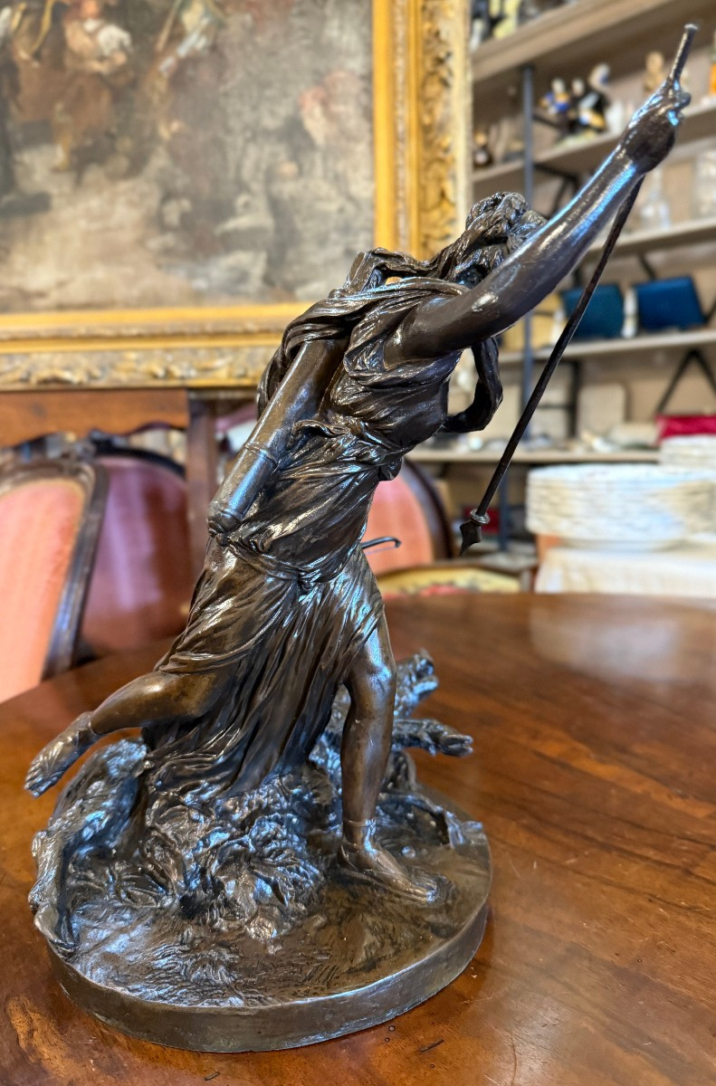 Sculpture bronze Diane chasseresse au sanglier d'après Bouchardon fonte XIXème-photo-4
