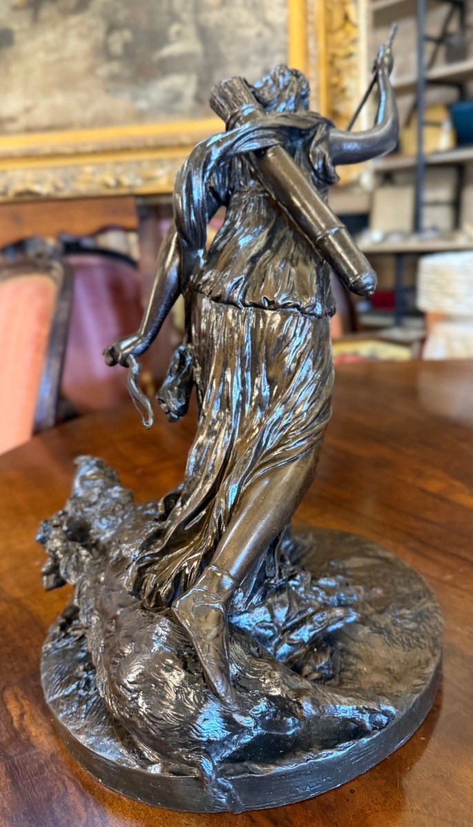 Sculpture bronze Diane chasseresse au sanglier d'après Bouchardon fonte XIXème-photo-1