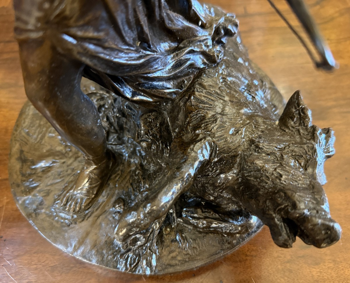 Sculpture bronze Diane chasseresse au sanglier d'après Bouchardon fonte XIXème-photo-4