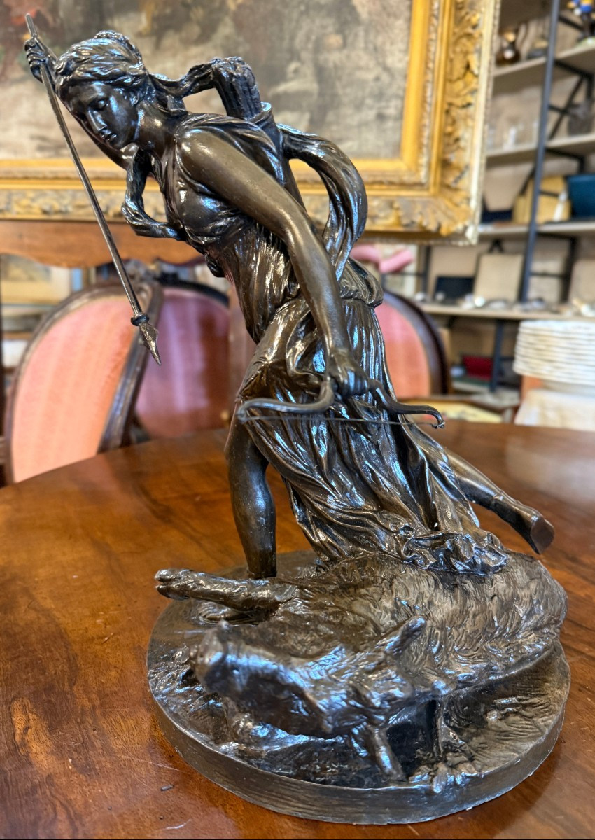 Sculpture bronze Diane chasseresse au sanglier d'après Bouchardon fonte XIXème