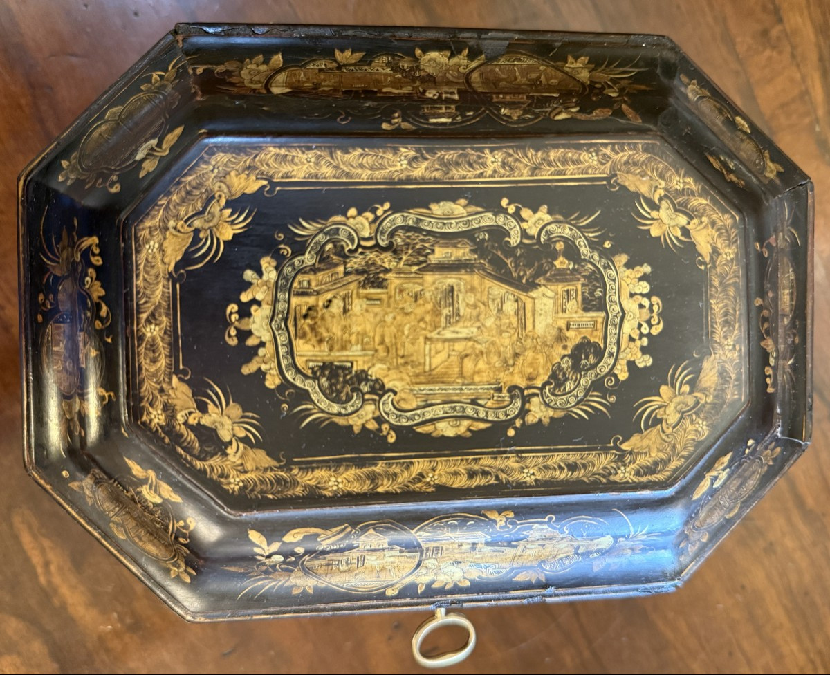 China Canton Tea Box In Gold Lacquered Wood, 19th Century-photo-3