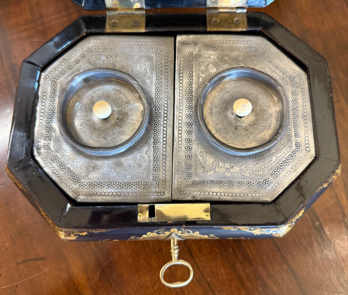 China Canton Tea Box In Gold Lacquered Wood, 19th Century-photo-6