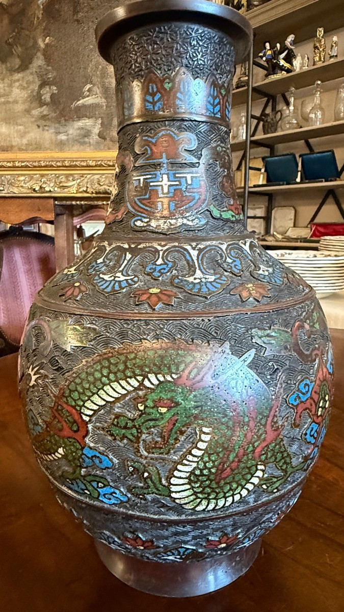 Pair Of Enamelled Bronze Dragon Vases, Japan, Late 19th Century-photo-2