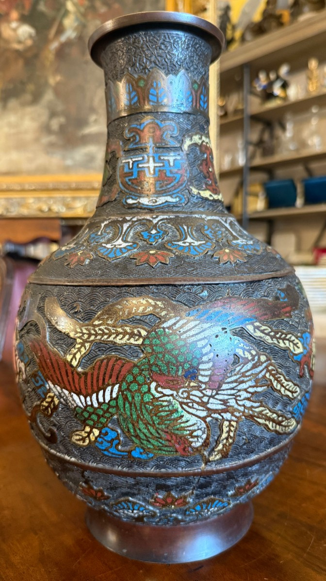 Pair Of Enamelled Bronze Dragon Vases, Japan, Late 19th Century-photo-4