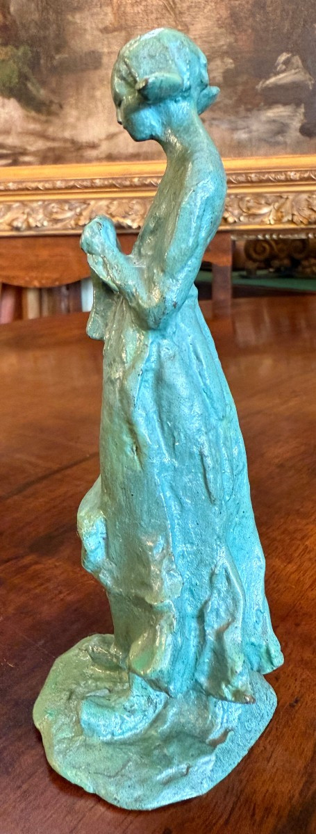 Petite sculpture bronze la jeune hollandaise par J C Guero vers 1940-photo-4