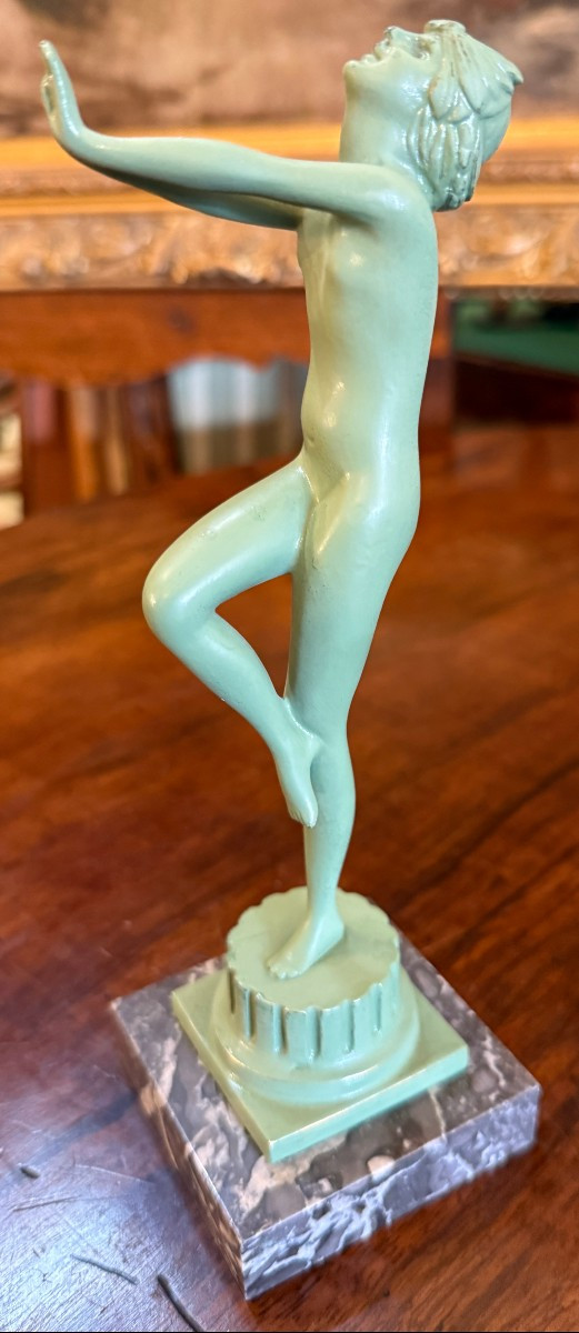 Pair Of Art Deco Bronze Sculptures Of Dancing Nude Women By Serge Zelikson-photo-3