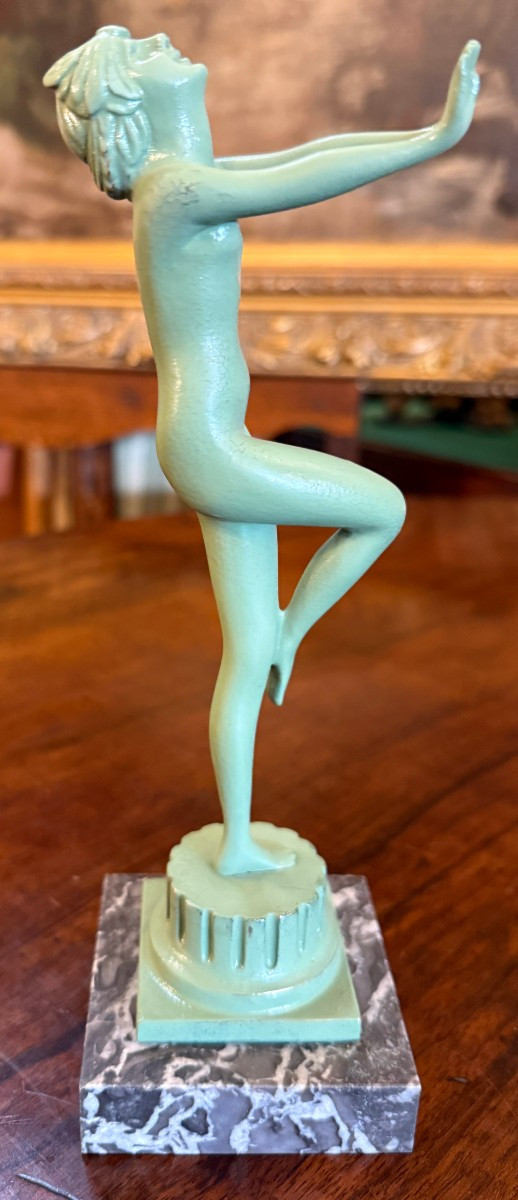 Pair Of Art Deco Bronze Sculptures Of Dancing Nude Women By Serge Zelikson-photo-4