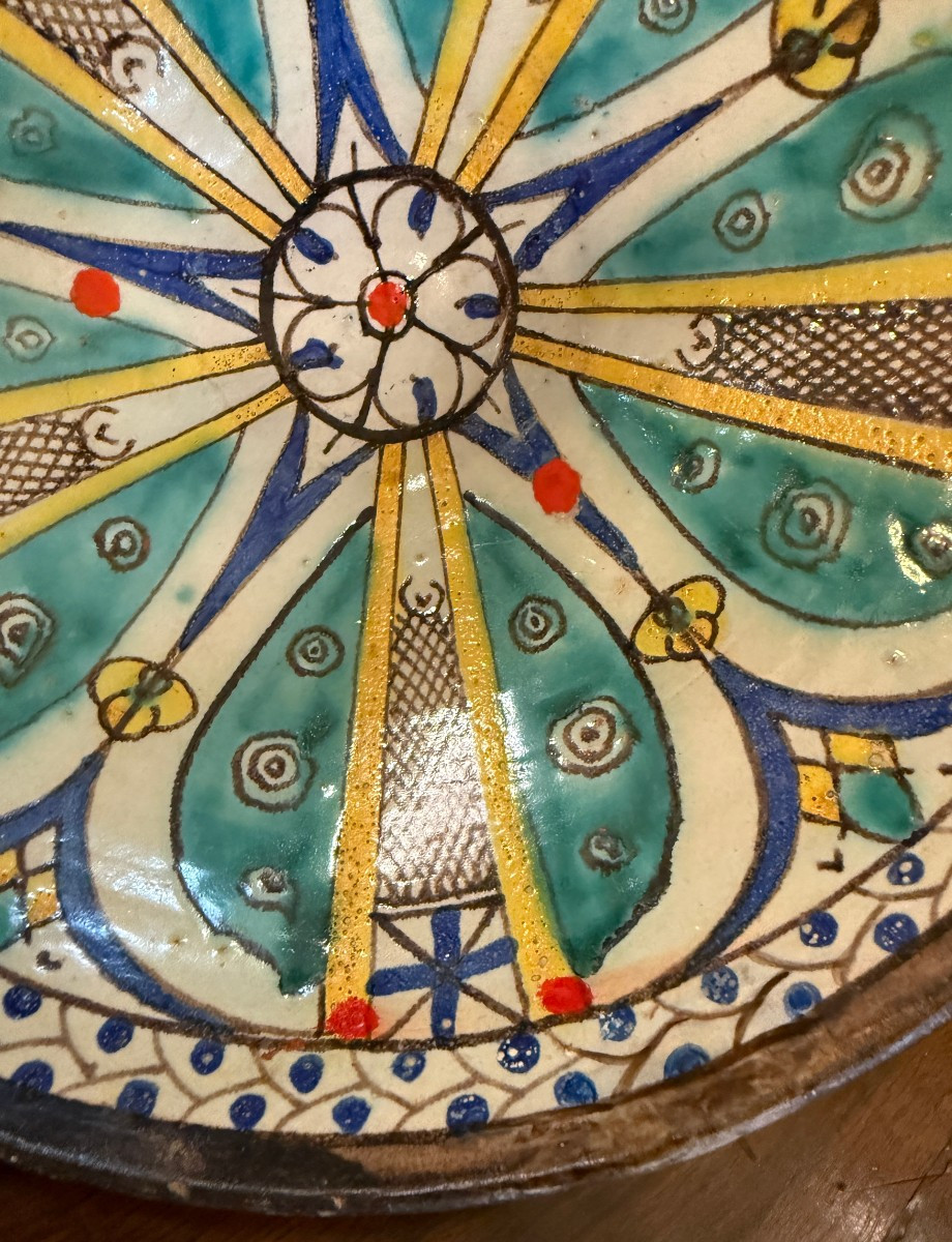 Plat mokhfia en faïence polychrome décor tortue Fès Maroc  fin XIXème-photo-3