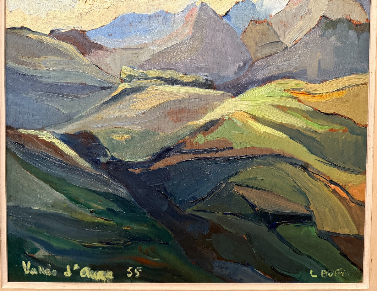 Tableau de montagne la vallée d’Aure  Hautes- Pyrénées par Louis Buffin 1955-photo-1