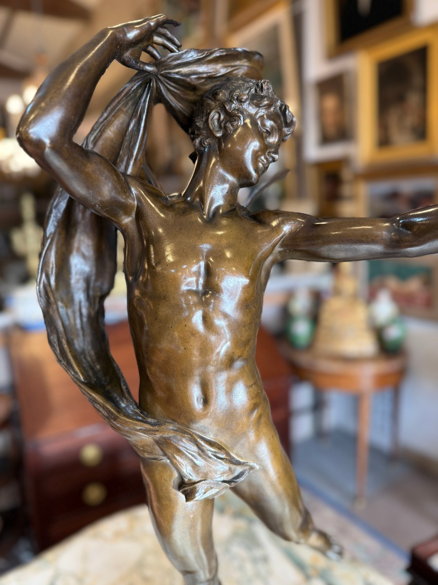 Importante sculpture bronze Zéphyr dieu grec du vent 87 cm  par Eugène Marioton 1894 -photo-7
