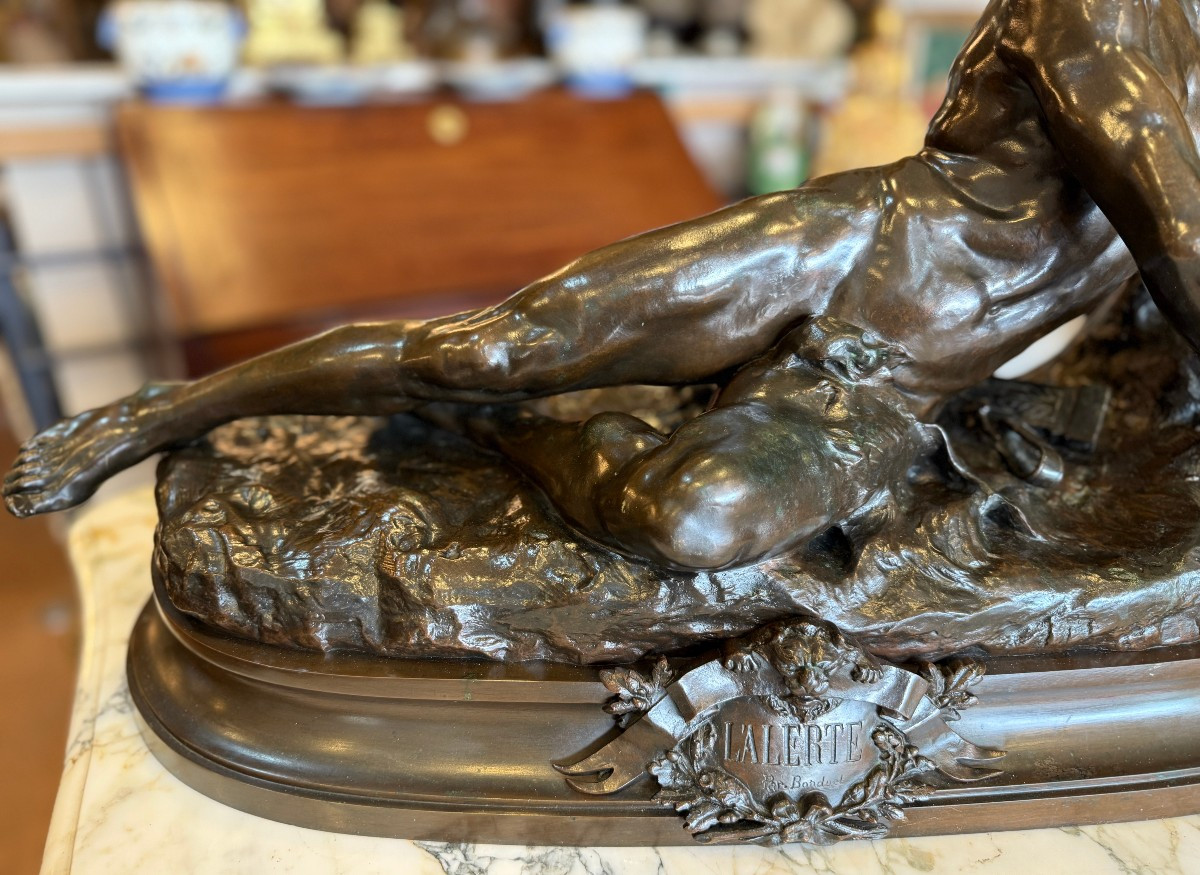 Very Important Bronze Sculpture, "the Alert," By Léon Bonduel, 1889-photo-3