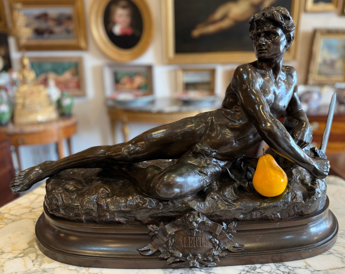 Very Important Bronze Sculpture, "the Alert," By Léon Bonduel, 1889-photo-2