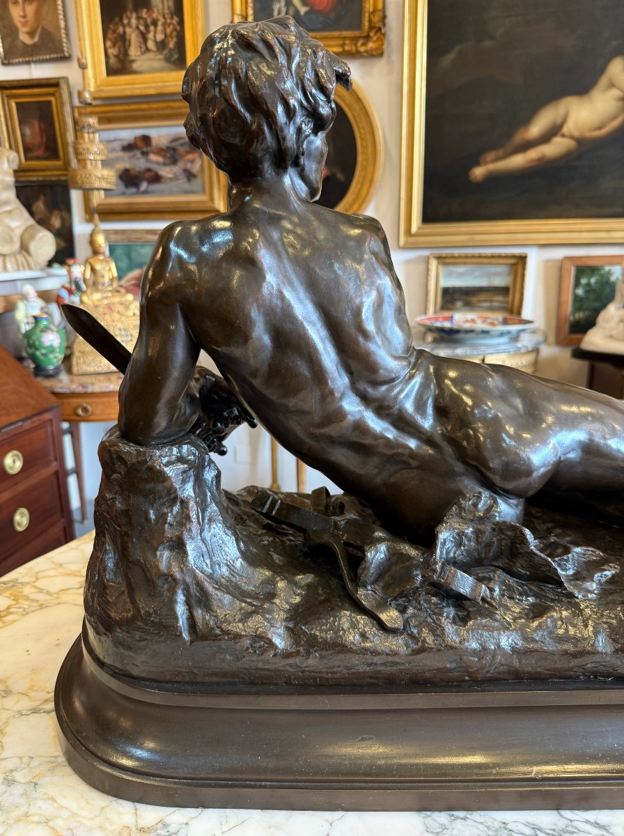 Very Important Bronze Sculpture, "the Alert," By Léon Bonduel, 1889-photo-3