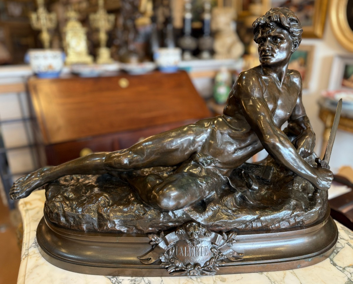 Very Important Bronze Sculpture, "the Alert," By Léon Bonduel, 1889