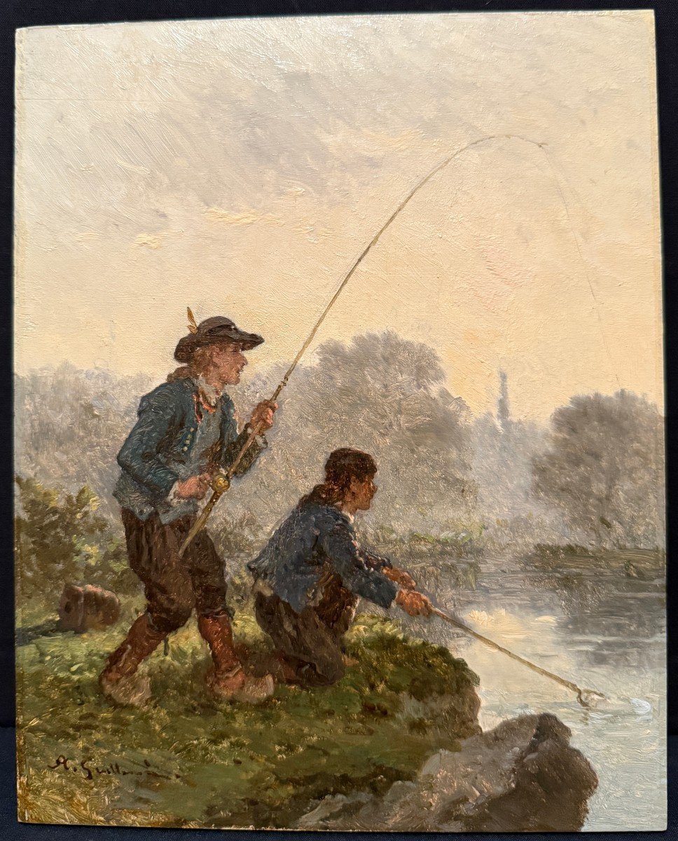 Tableau Les jeunes pêcheurs par Alexandre Marie GUILLEMIN milieu XIXème-photo-2