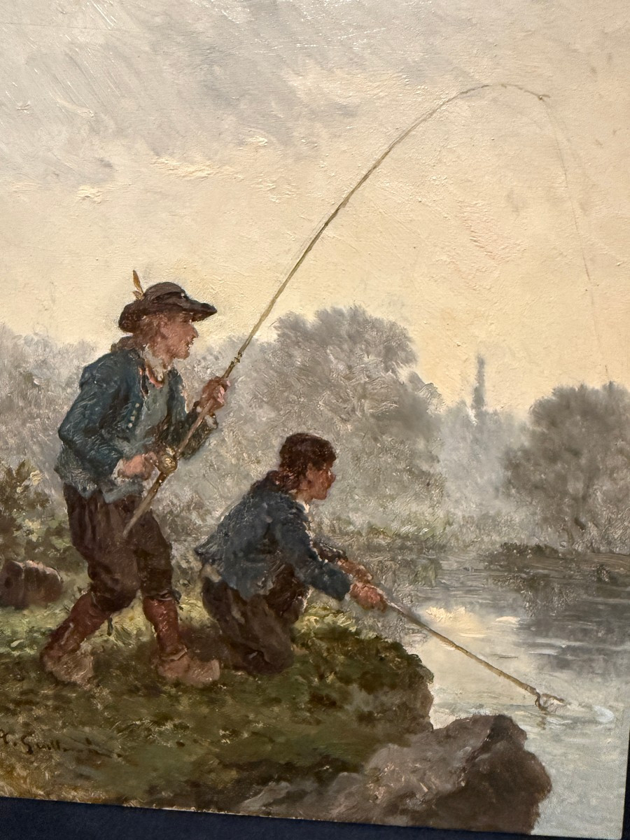 Tableau Les jeunes pêcheurs par Alexandre Marie GUILLEMIN milieu XIXème-photo-3