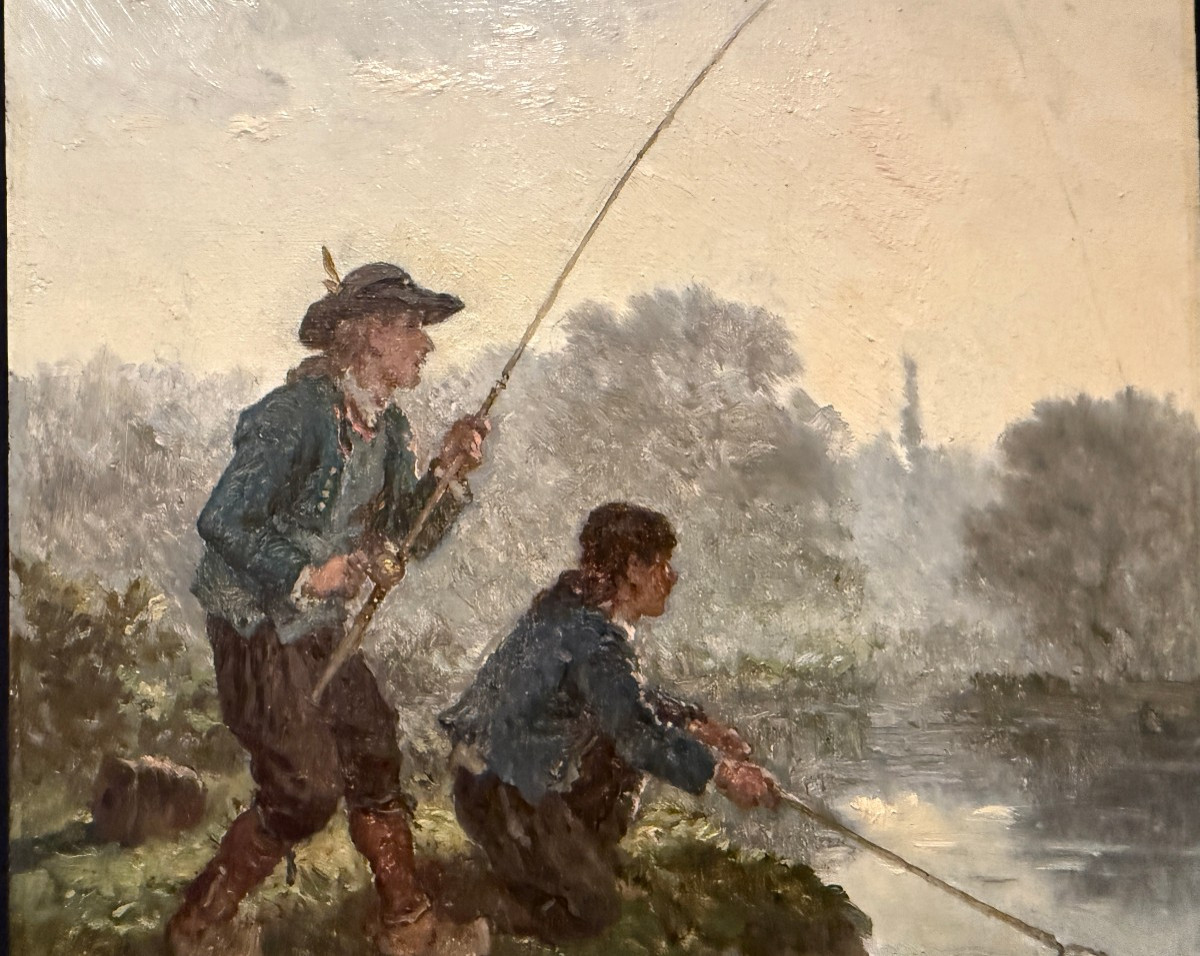 Tableau Les jeunes pêcheurs par Alexandre Marie GUILLEMIN milieu XIXème-photo-3