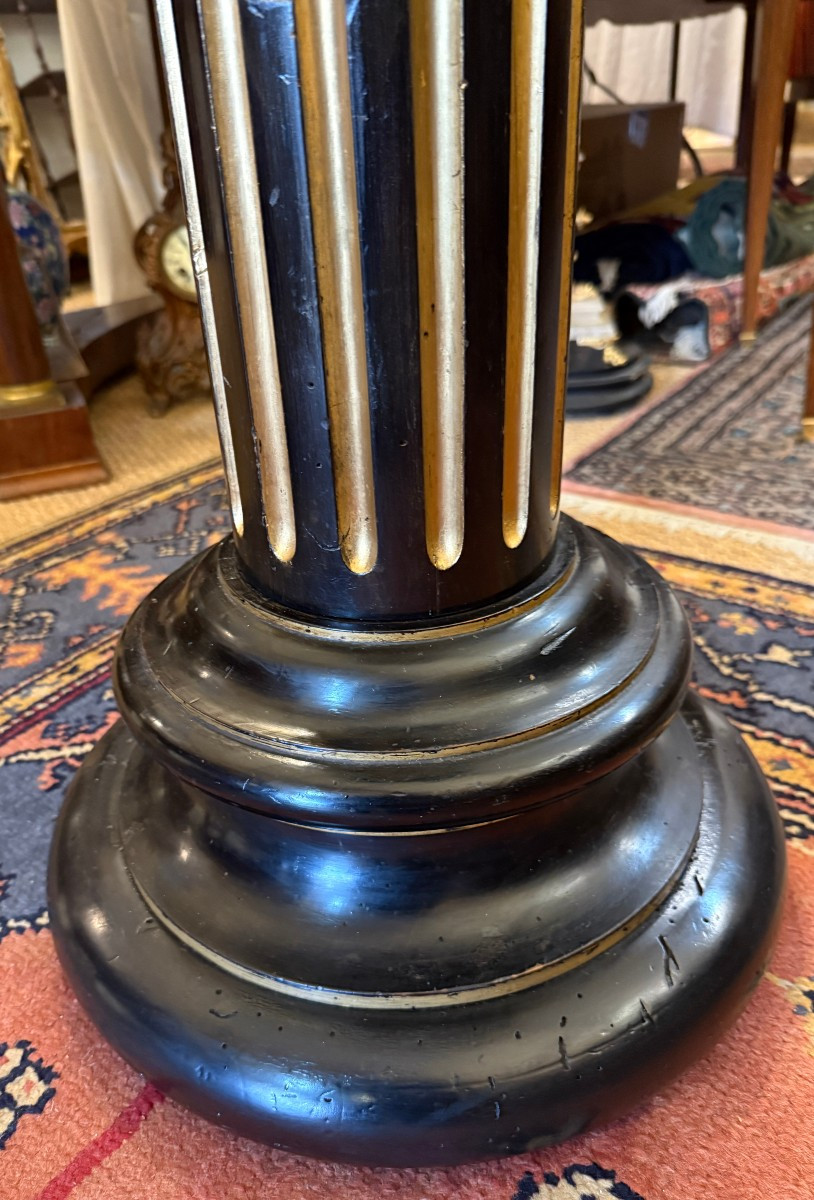 Colonne sellette bois noirci à cannelures dorées époque Napoléon III XIXème-photo-1