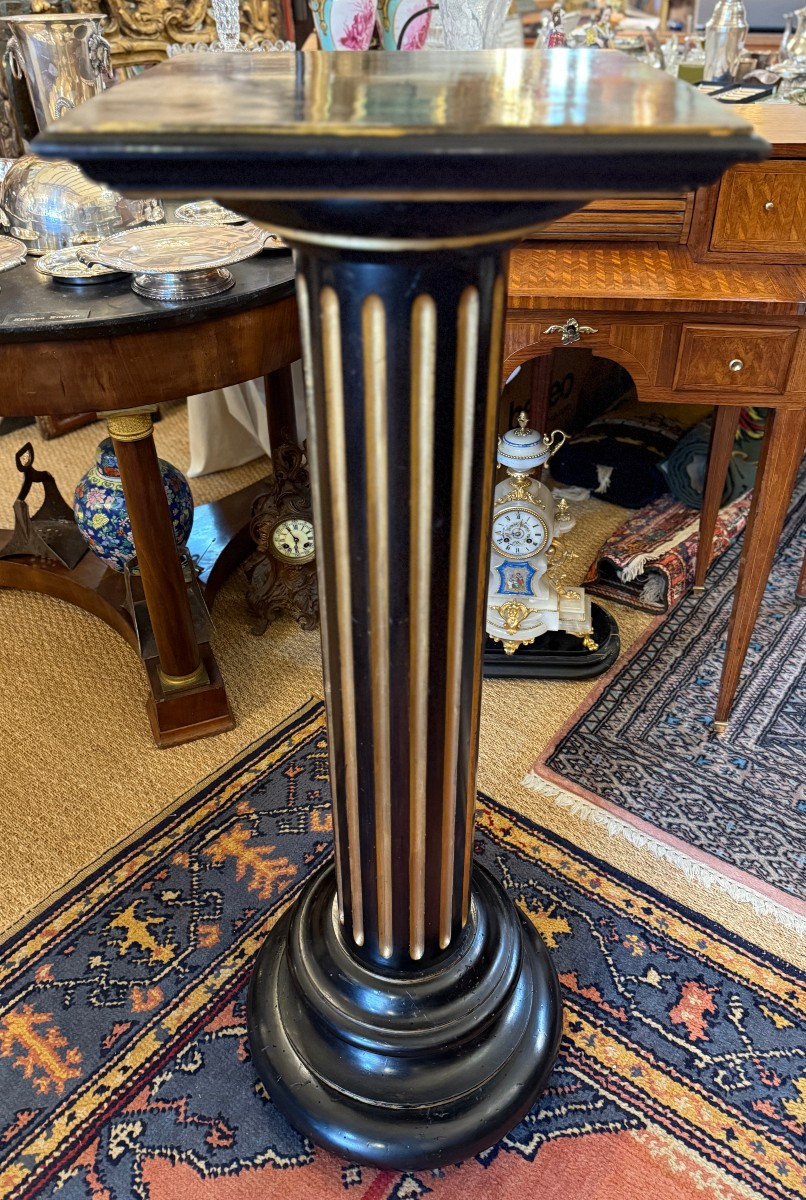 Colonne sellette bois noirci à cannelures dorées époque Napoléon III XIXème-photo-6