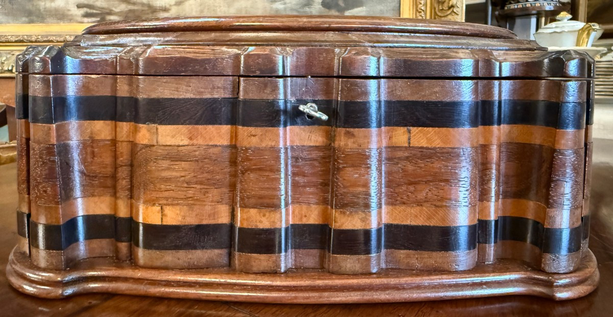 Grand coffret boîte Art Nouveau en bois exotiques XIXème vers 1890-photo-2