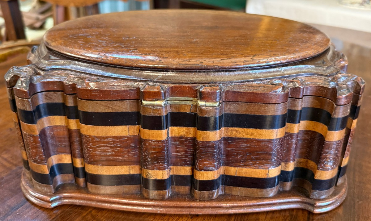 Grand coffret boîte Art Nouveau en bois exotiques XIXème vers 1890-photo-4