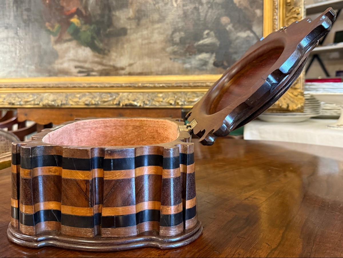 Grand coffret boîte Art Nouveau en bois exotiques XIXème vers 1890-photo-5