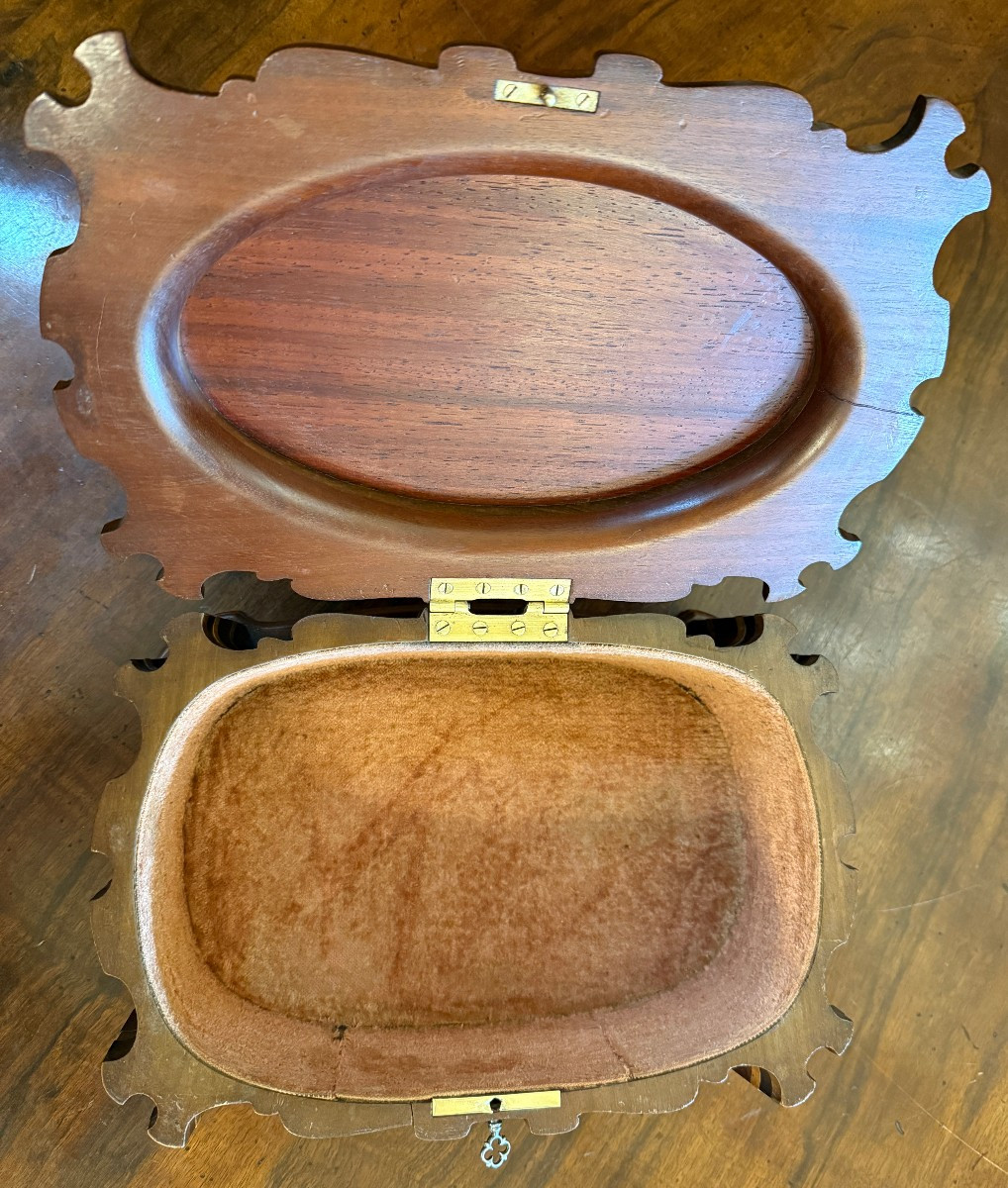 Grand coffret boîte Art Nouveau en bois exotiques XIXème vers 1890-photo-7