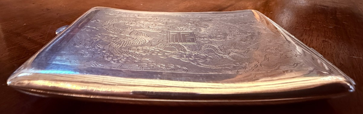 Étui à cigarettes décor tigre et  dragon argent massif Indochine-photo-5