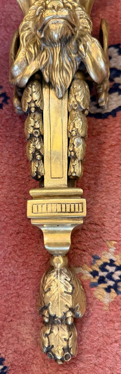 Important Pair Of Louis XVI Style Gilt Bronze Wall Sconces, Late 19th Century, 53 Cm-photo-4