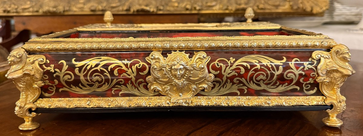 Grand encrier de bureau têtes égyptiennes marqueterie Boulle Louis XIV époque Napolèon III -photo-2