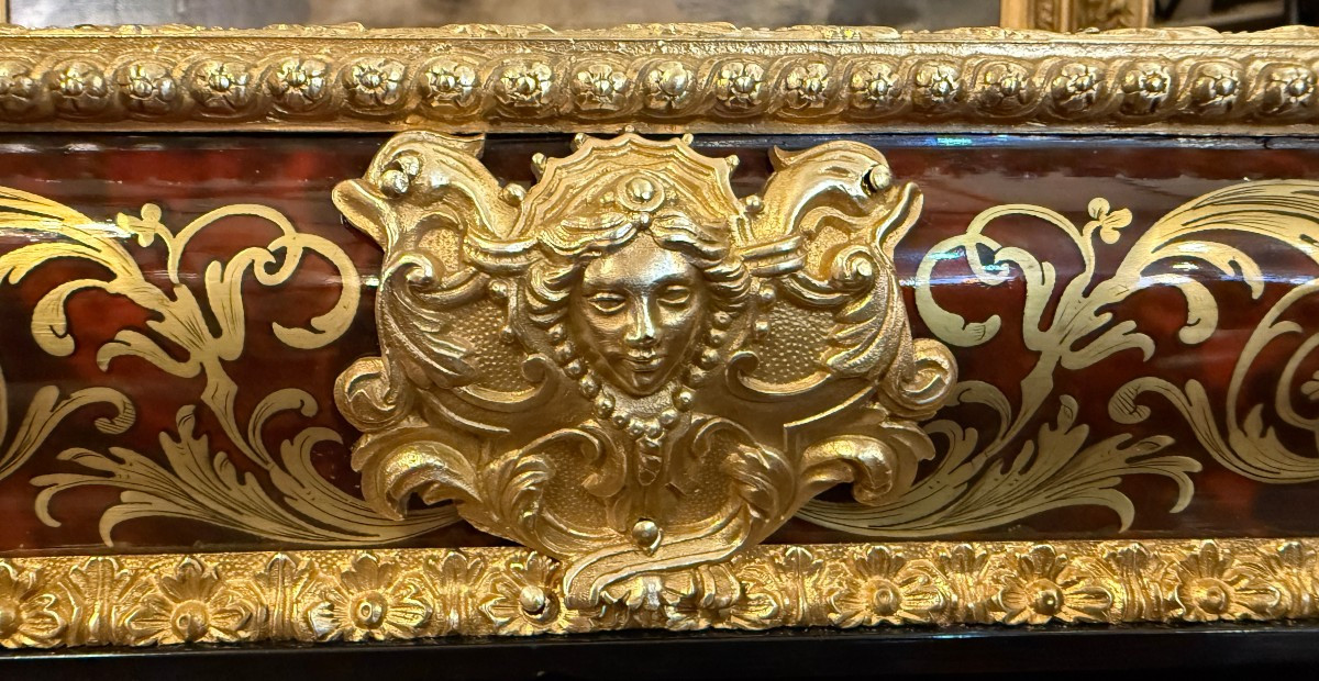 Grand encrier de bureau têtes égyptiennes marqueterie Boulle Louis XIV époque Napolèon III -photo-4